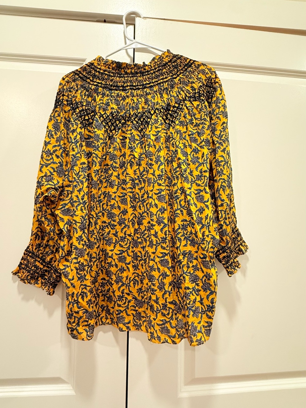 ZARA Mustard Yellow Floral Smocked Embroidered Peasant Blouse Top🤩 - Picture 9 of 9